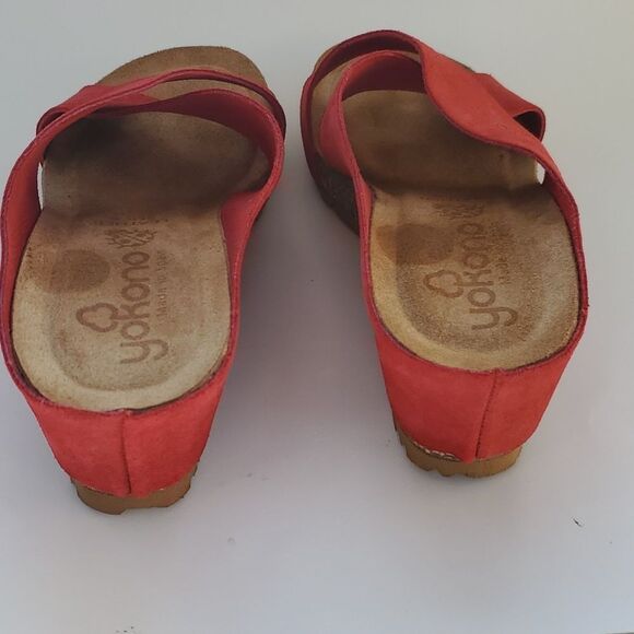 NWOT YOKONO RED BROWN SUEDE LEATHER PLATFORM SANDALS SLIDES CORK SIZE 7.5 FLAW - Picture 7 of 9